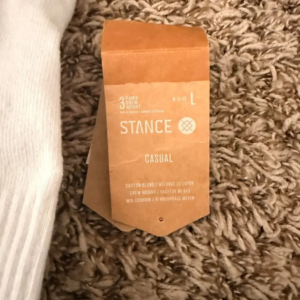 3 pack White Stance Casual Socks - L